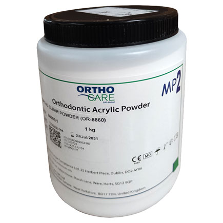 MP2 Orthodontic Cold Cure Acrylic Powder 1 Kg Tub