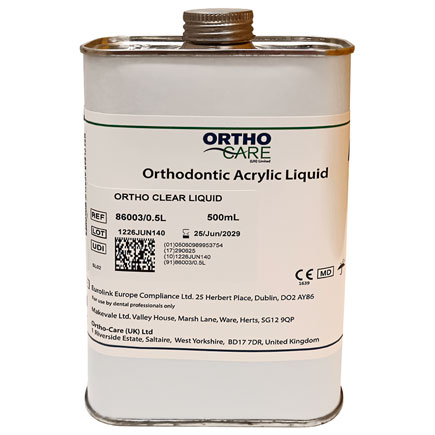 MP2 Orthodontic Cold Cure Acrylic Clear Liquid 500 ml